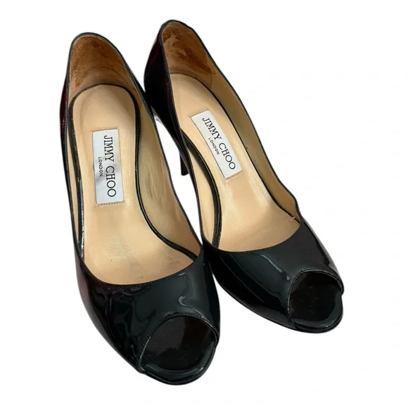 Jimmy Choo Navy Patent Leather peep toe pump - Picture 8 of 13